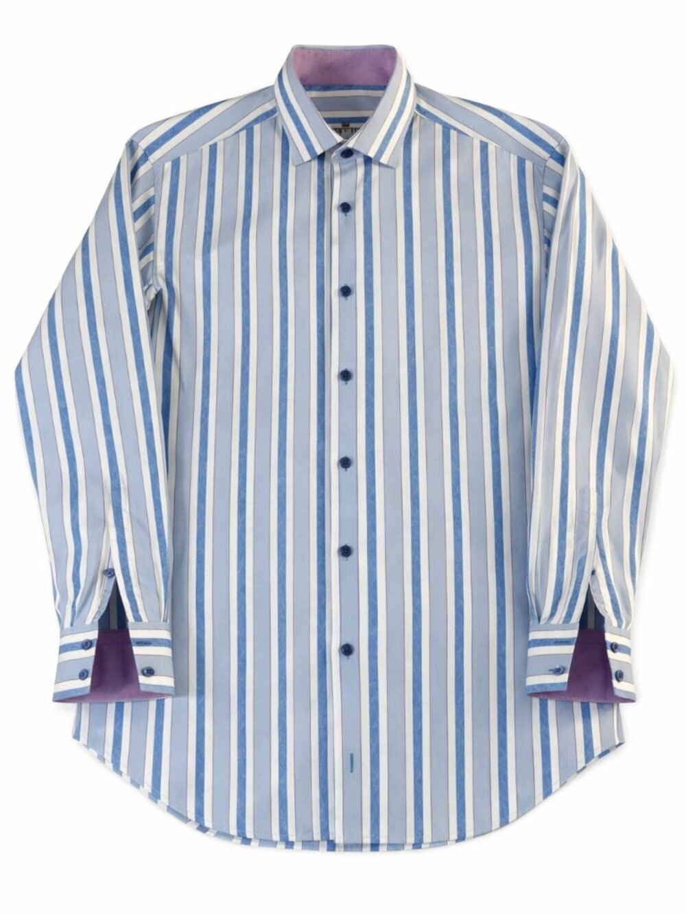 Bertigo Blue White Stripe Shirt Large Contrast Cuff Button Front Cotton